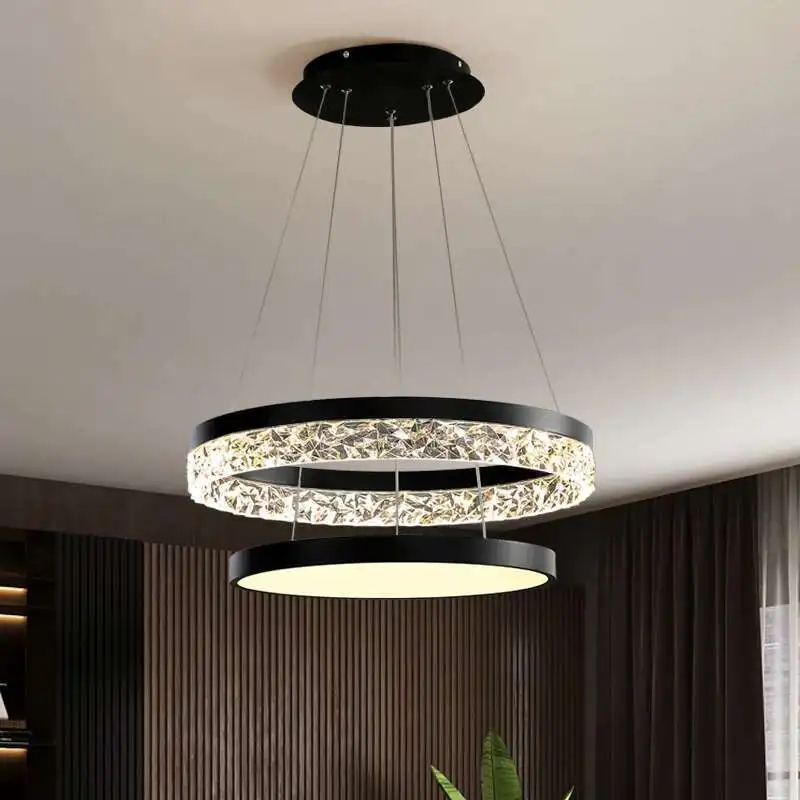 

Black Pendant Light Nordic Style Crystal Modern Chandelier Living Room Restaurant Golden Dimmable Remote Lamp Home Decoration