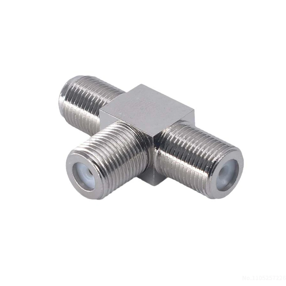 F-KKK Adapter: British Standard F-type Female to Dual Female T-shaped Adapter with Three Female F-type Connectors (1 pcs)