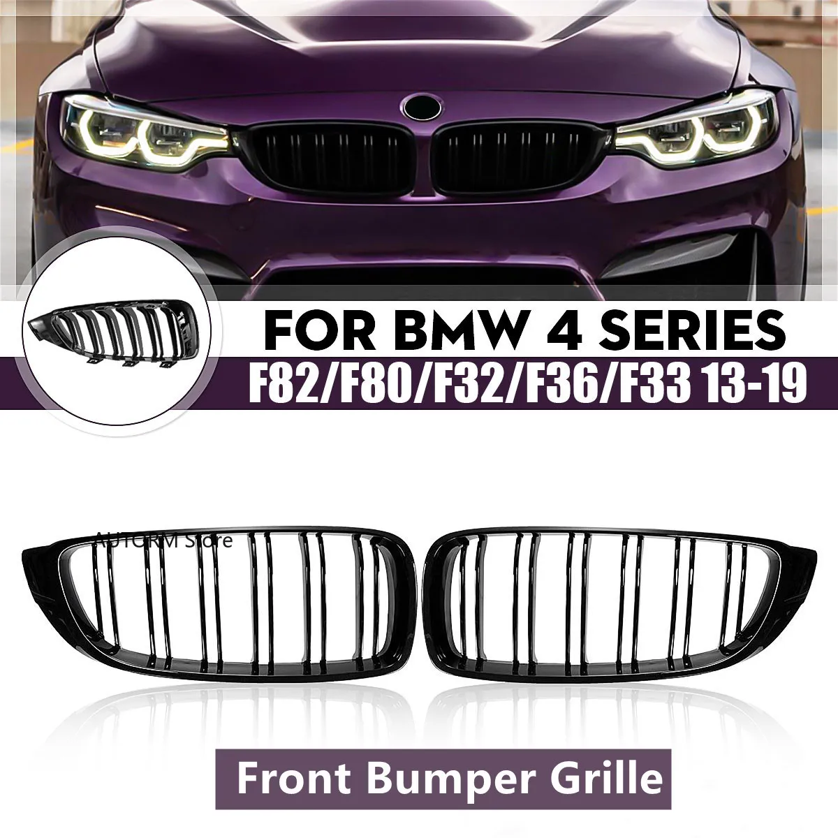 Glossy Black Front Kidney Grille Slat M4 Style Grill For BMW 4 Series F32 F33 F36 F80 F82 2013-2019 Cabriolet Racing Grill