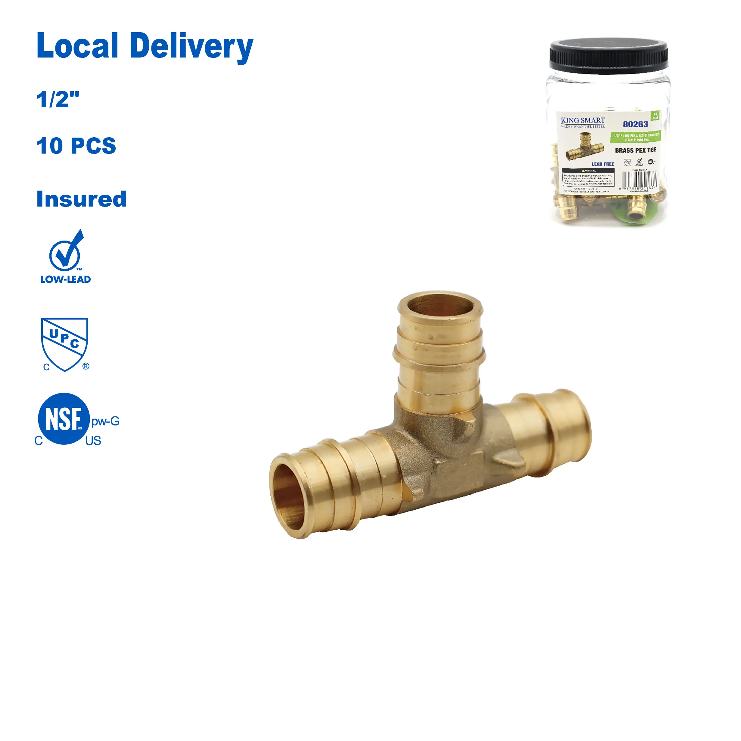 

KING SMART 1/2" PEX A Tee; 10Pcs/Case; Lead Free Brass; 80263