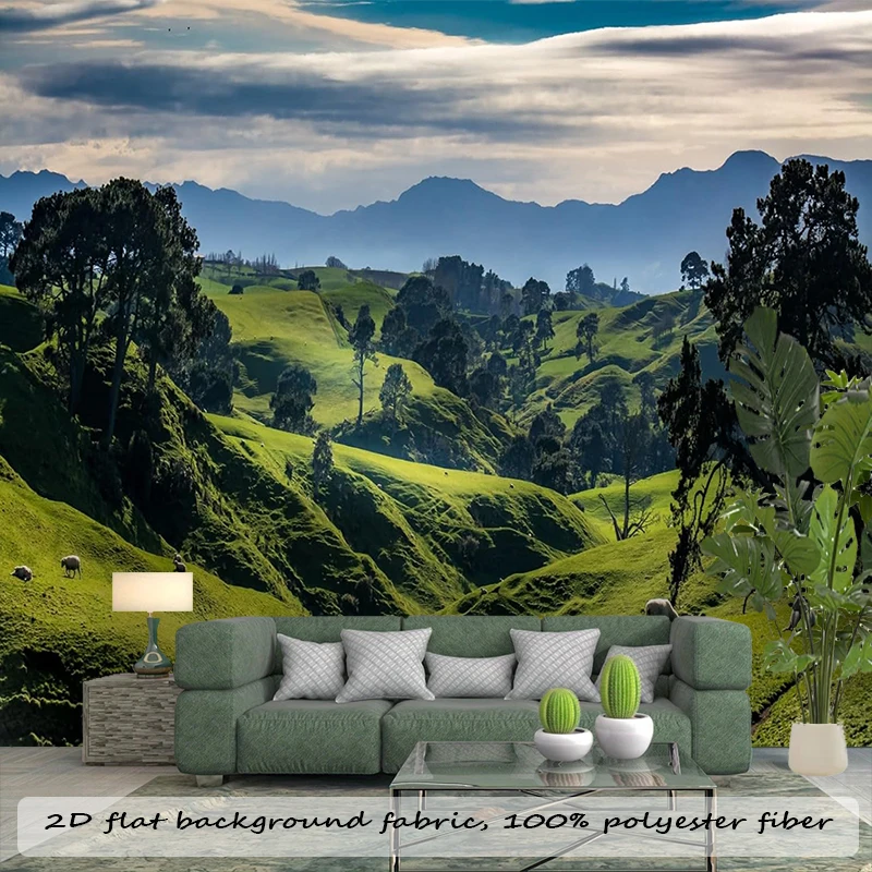 1PC Green Hill Pasture View Art Print Backdrop Banner, Bedroom Living Room Photo Background, Polyester, Home Decor, Wall Art