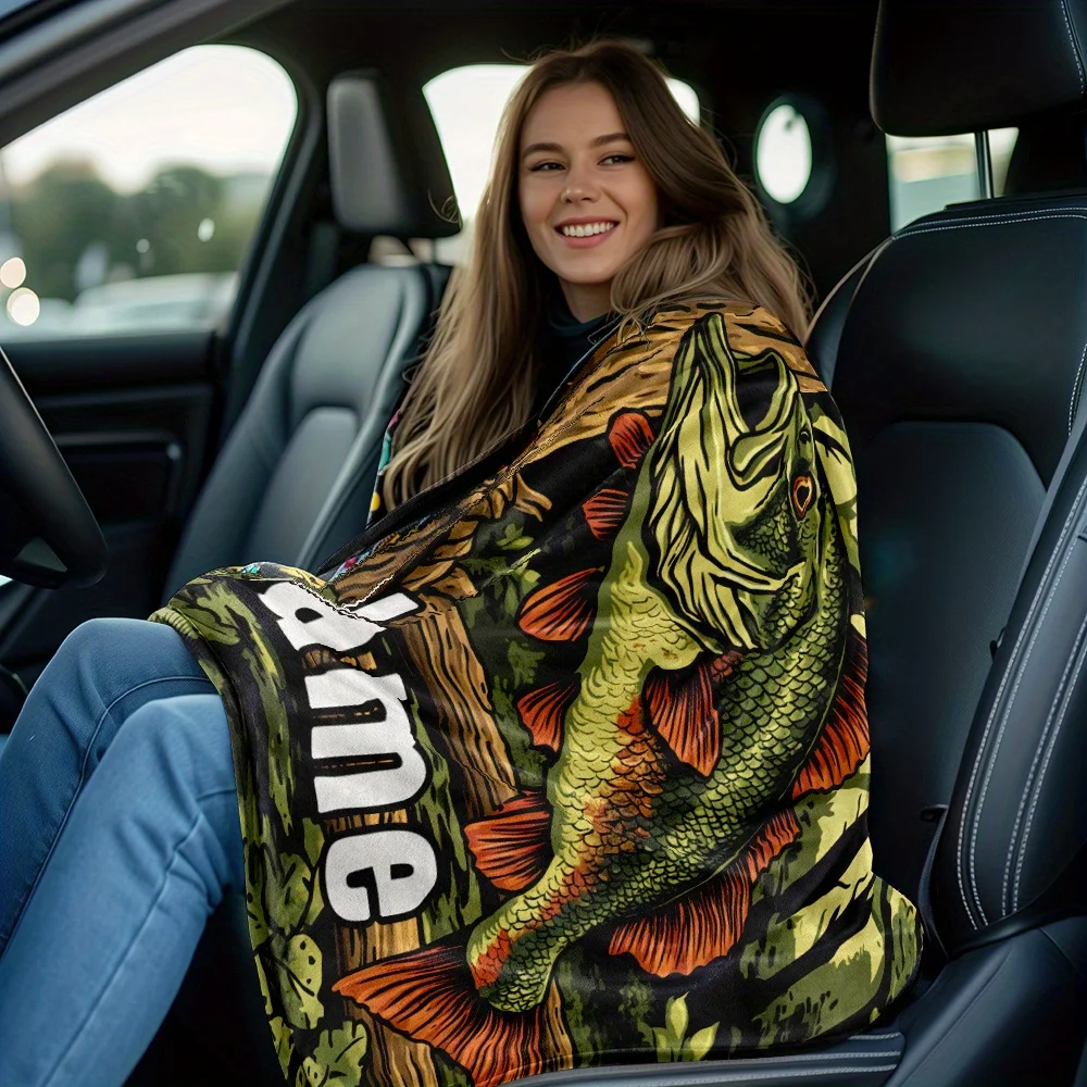 1pc Custom-named fishing enthusiast blanket，lightweight flannel, suitable for sofa，beds and camping