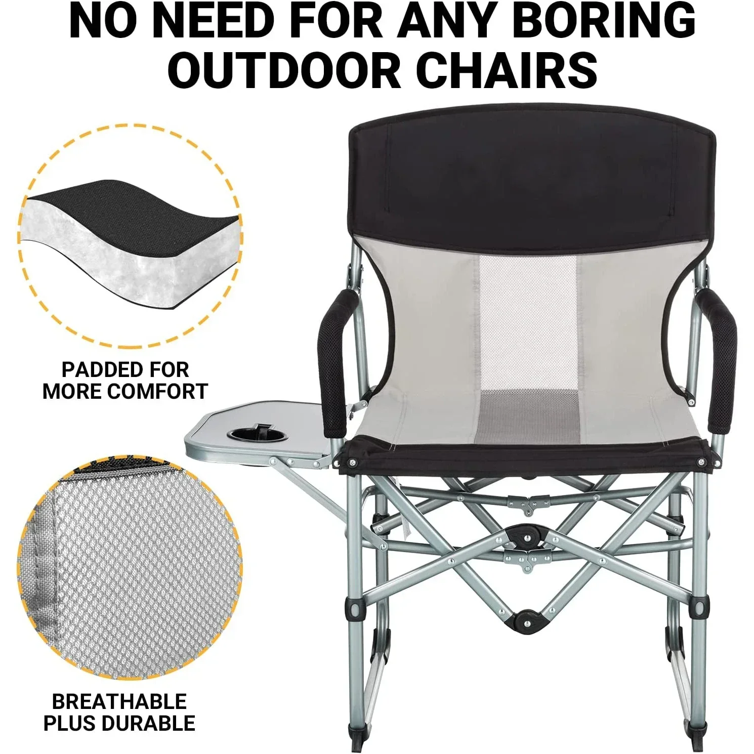 Folding Camping Chair, Heavy Duty Portable Directors Chairs for Adult with Side Table Mesh Back Compact Style for Outdoor
