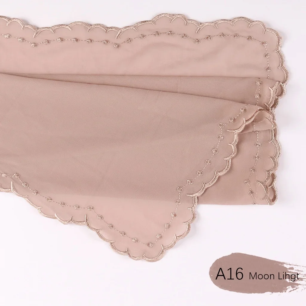 New Fancy Embroidery Heavy Chiffon Hijabs Shawls Turban Malaysian Ladies Premium Embroidered Hijab Sulam Tudung Bawal
