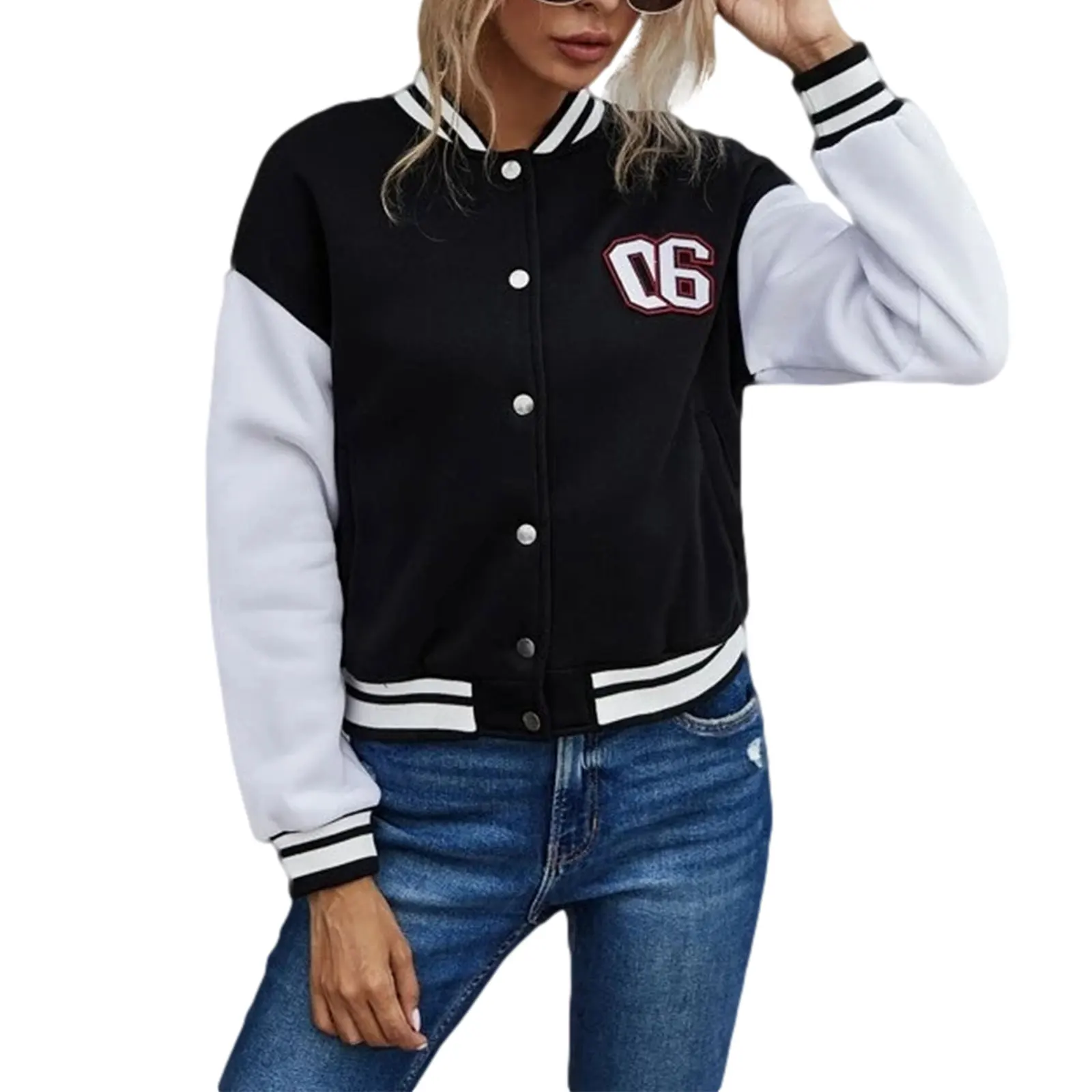 Y2K Girls Long Sleeve Jacket Autumn Ladies Leisure Style Color Matching Stand Collar Baseball Uniform Tops Single-breasted Coat