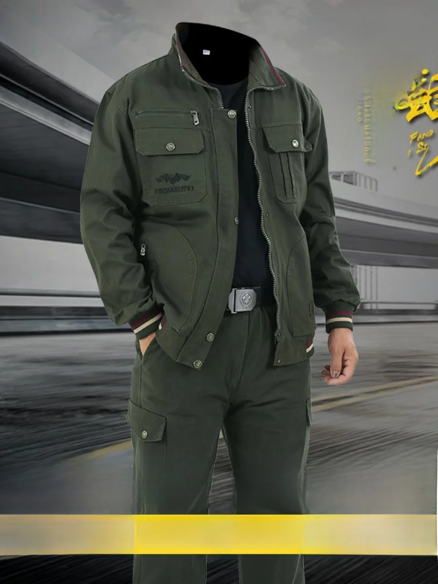 

Mens Work orm Set Cotton Tead Construction Site Welding Resistant Anti-Heat Wearable Fireproof Summer Workwear Suit