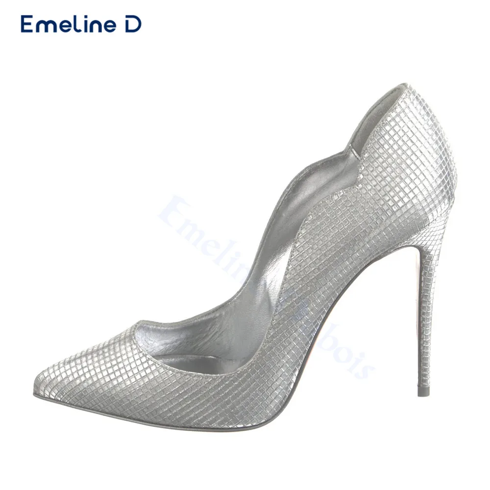 

Plaid Silver Fashion High Heels Pointed Toe Stiletto Heels Professional Style Single Shoes Simple Fashion Women's Shoes