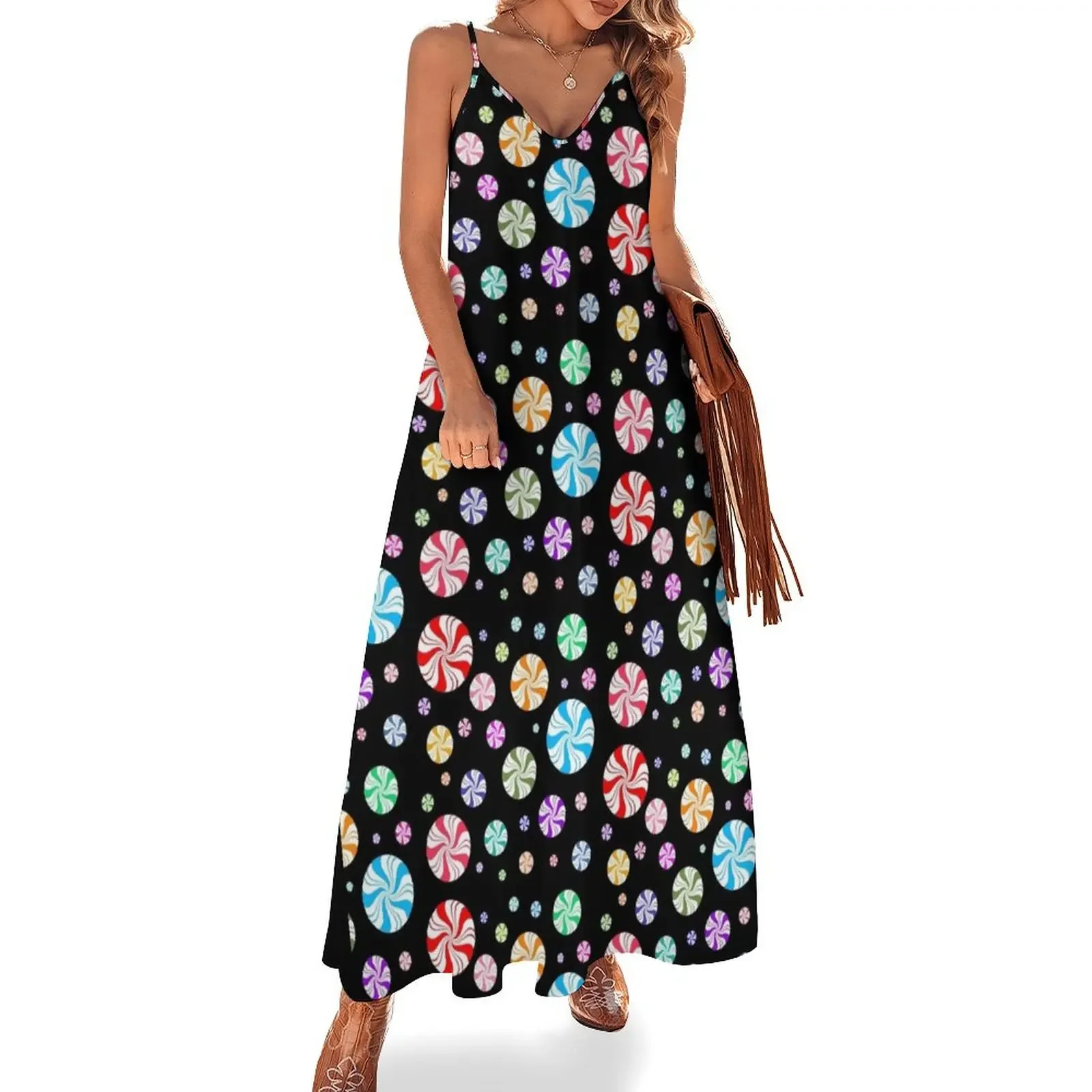 

Colorful Rainbow Round Peppermint Holiday Pattern Sleeveless Dress women's clothing trend 2025 women formal occasion dresses
