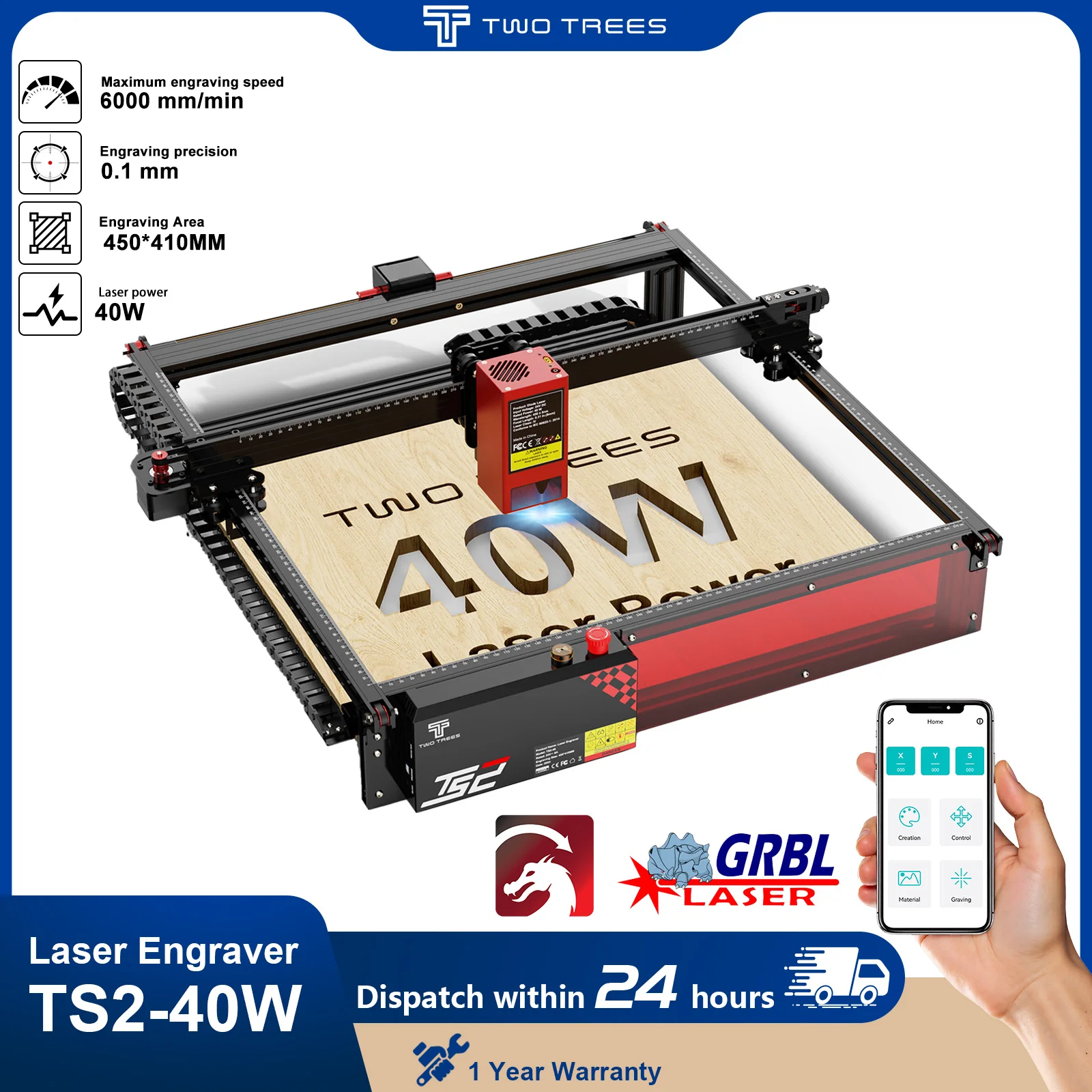 Twotrees TS2-40W Potente macchina da taglio laser Incisore laser Acciaio inossidabile Macchina per incisione laser su metallo Utensili per router CNC