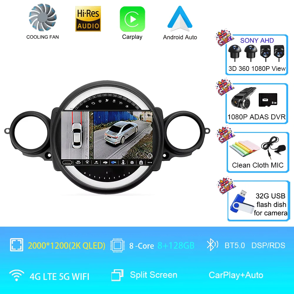 Auto radio Android 16 voor BMW Mini Cooper R56 R60 R51 2006 - 2015 GPS Carplay Navigatie Stereo Auto DSP BT DVD Multimedia Speler