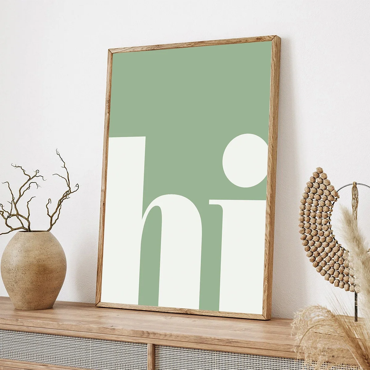 Sage Green 'Hi' Welcome Wall Art - No Framed Typography Poster for Entryway, Living Room & Office Decor, Perfect for Room Decor