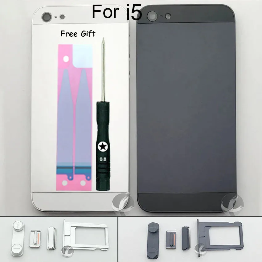 Back Housing For iphone 5 5S SE Metal Rear Cover Battery Lid Door Frame With Side Key Battery Sticker Screwdriver Tool