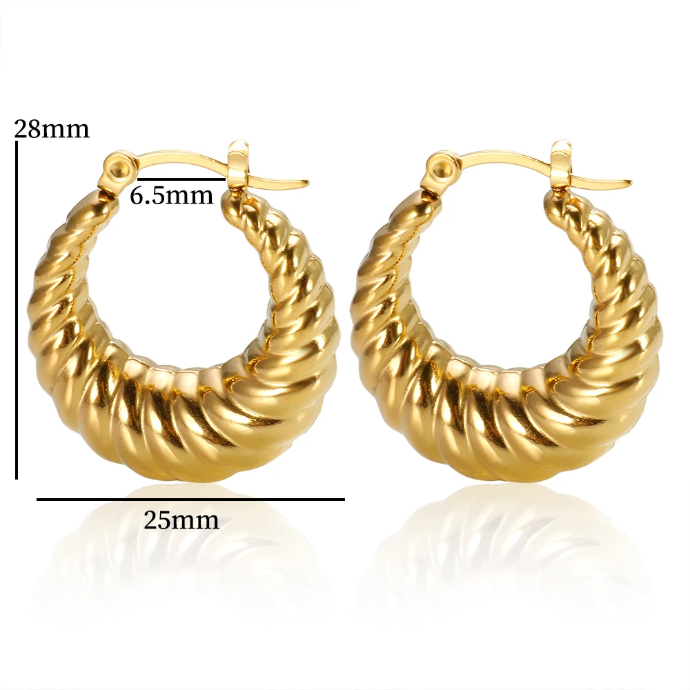 Stainless Steel Gold Color Croissant Twisted Hoop Chunky Earrings for Women Trendy Jewelry