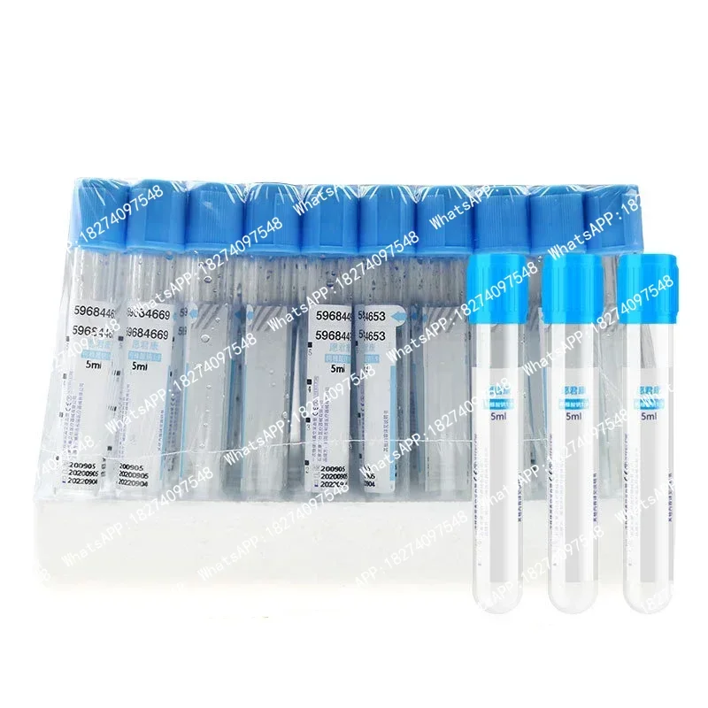100pcs Blood Collection Tubes/Coagulation/EDTA Laboratory Test Sodium Citrate 1:9  Vacuum Sterile PET Tubes 10ML Blue 15x10cm