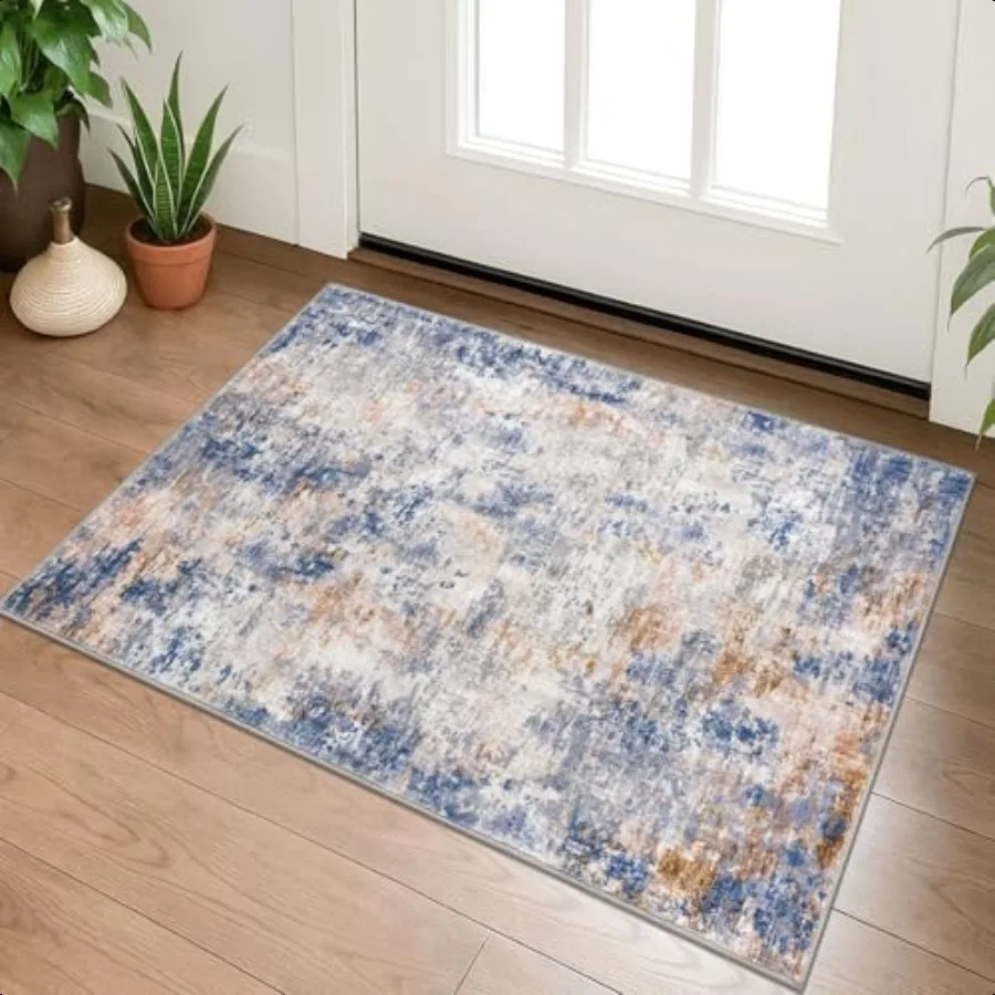

Modern Abstract Entryway Rug Indoor 2x3 Washable NonSlip Soft Grey Blue Orange Colorful Small Area Rug Kitchen Mat Thin Print F