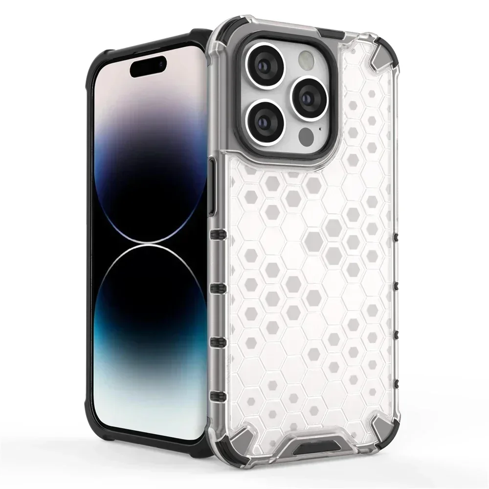 Honeycomb Shockproof for IPhone 15 Pro Max 14 Plus 13 12 11 Pro Max Mini Plus XS X XR 7 8 SE 4G 5G Translucent Protective Case