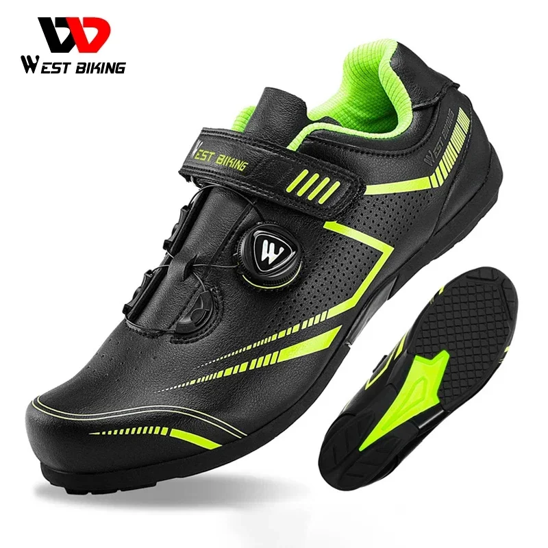 

WEST BIKING MTB Cycling Sneaker Adjustable Rotating Lacing Device Flat Pedal Bicycle Shoe Professional Outdoor Sports Golf Shoes