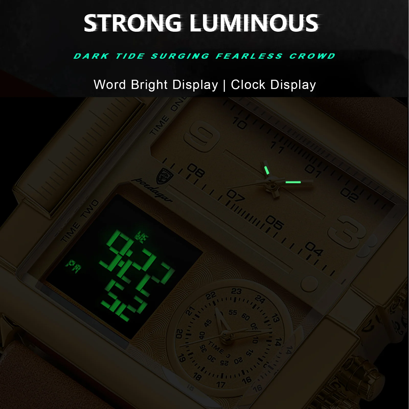 Luxury Rectangle Men’s Digital Quartz Watch - Waterproof Luminous Multifunction with Day & Week Display