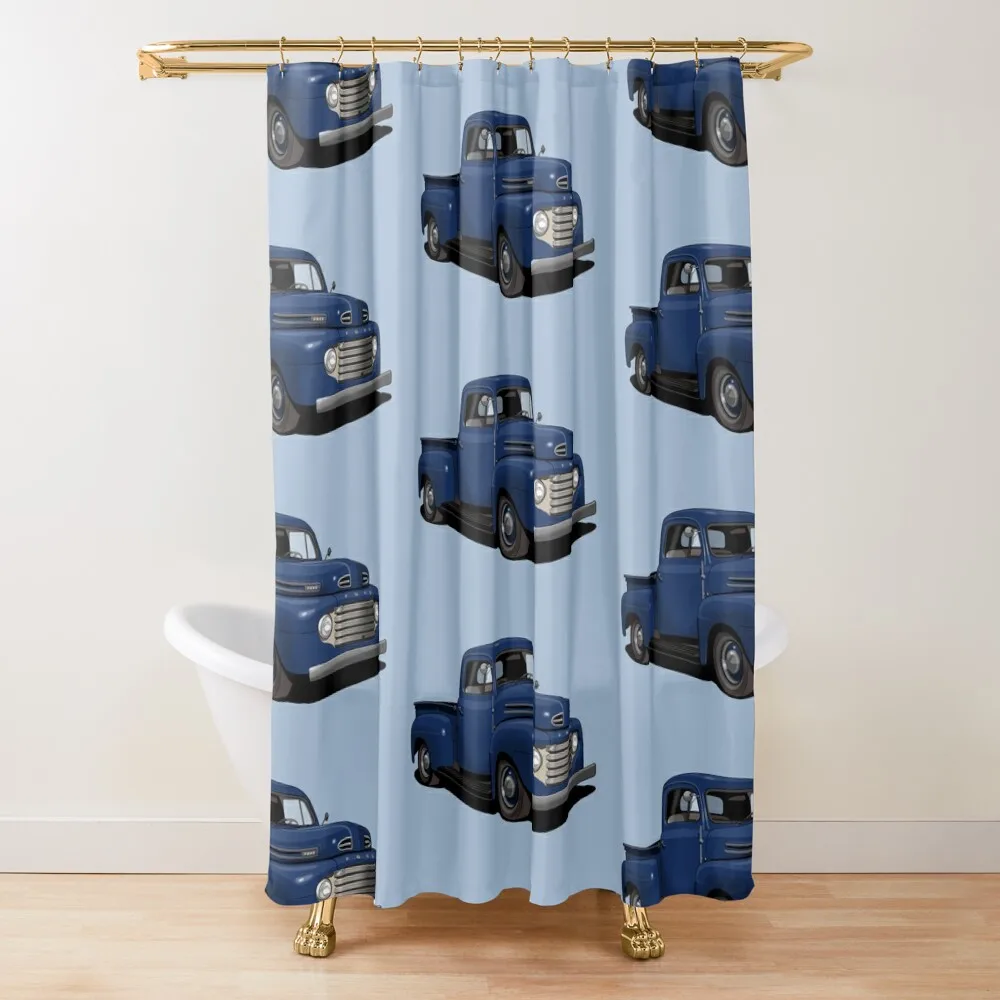 

1950 Ford F1 Pickup Truck in dark blue Shower Curtain Bathroom Shower Set Bathroom Accessory Curtain