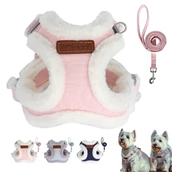 Winter Warm Dog Harness Leash Set Soft Fur Padded Dogs Vest Harness With Lead Leash Adjustable for Small Medium large Dogs Cats