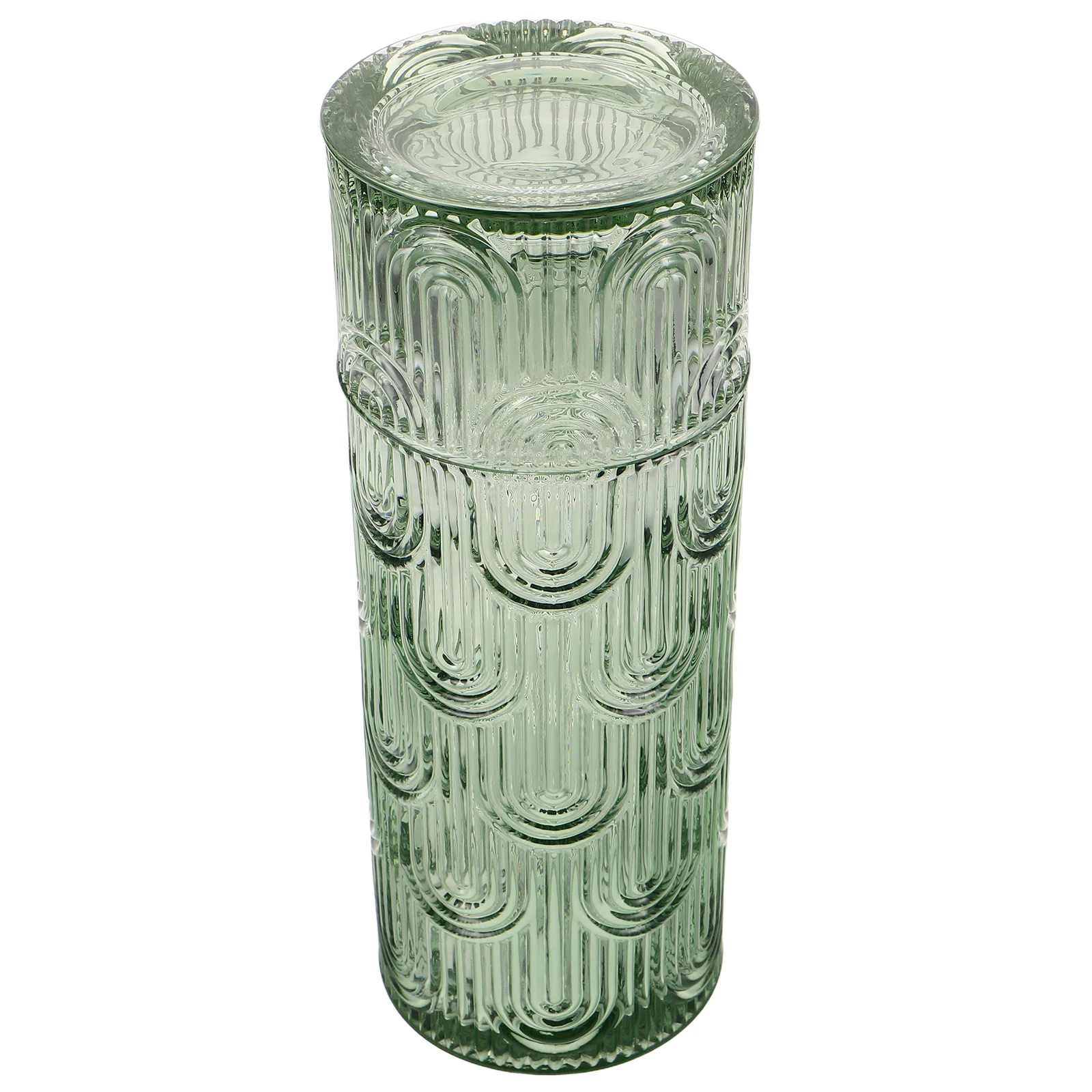 Embossed Glass Water Pitcher Set with Matching Tumbler for Nightstand Juice Or Cold Drink Serving Stylish Home Dining Use