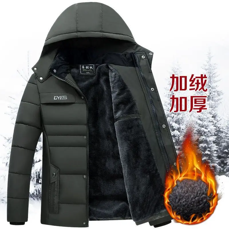 Manteau Thermique à Capuche pour Homme, Doublure en Peluche Rembourrée en Carillon Coton, Coupe-Vent Solide, Vêtement d'Extérieur, Hiver