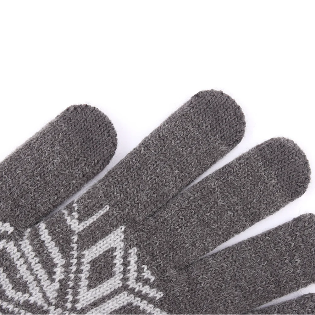 

Warm Jacquard Gloves Gray Full Finger Touchscreen Fleece Winter Men for Thermal Fashionable