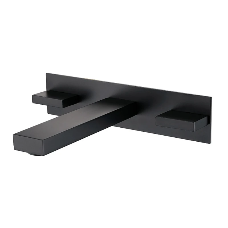 

Black all-copper double handle concealed basin faucet, bathroom wash basin into the wall hot and cold faucet