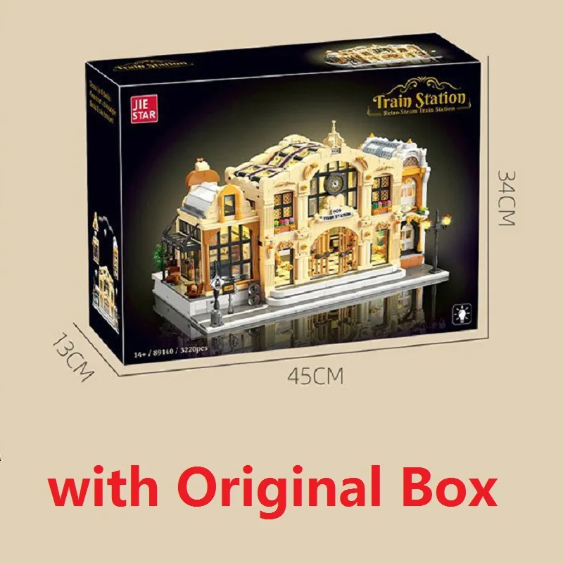 

Original Box Creative IDEAS City Light Rail Building Blocks MOC street view Europe Train Station Creative Model Toys 3220pcs