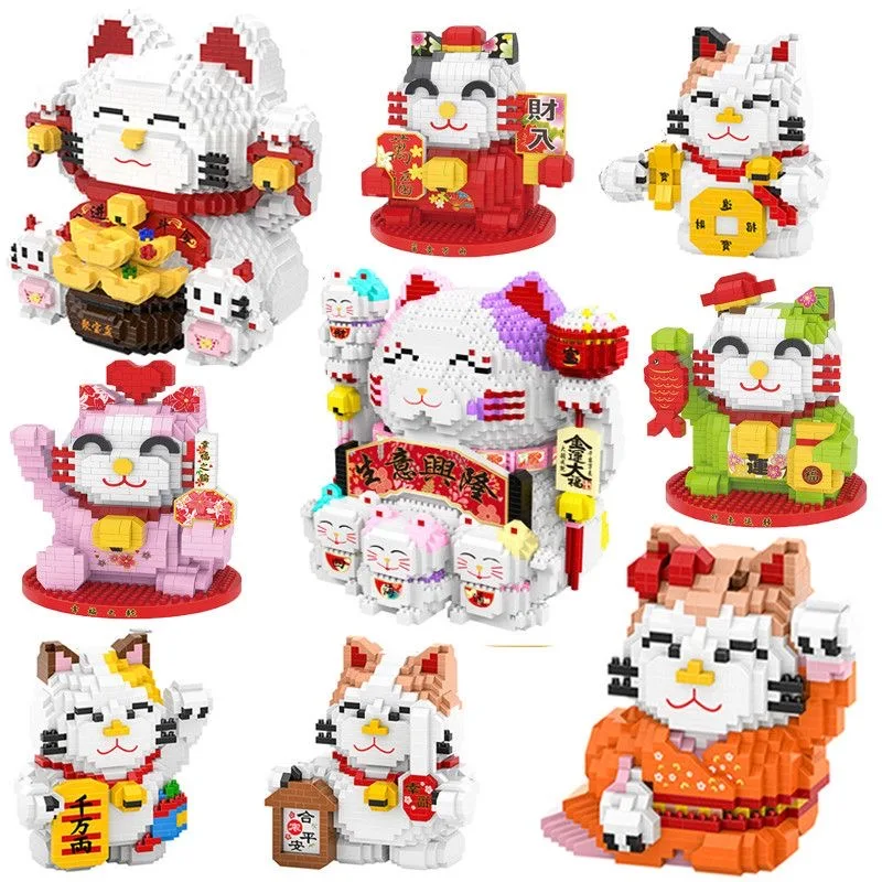 

HC Mini Blocks Fortune Cat Model Assemble Anime Figure Building Toy New Year Gifts Cartoon Brinquedos Children Present Christmas