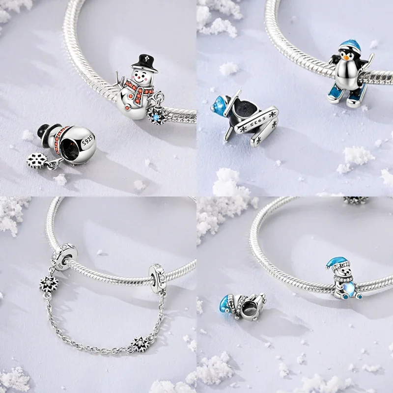 925 Sterling Silver Snowman Charms Beads Fit Original Bracelets Bag Keychain Charms Beads Pendant Diy Women Jewelry Gift