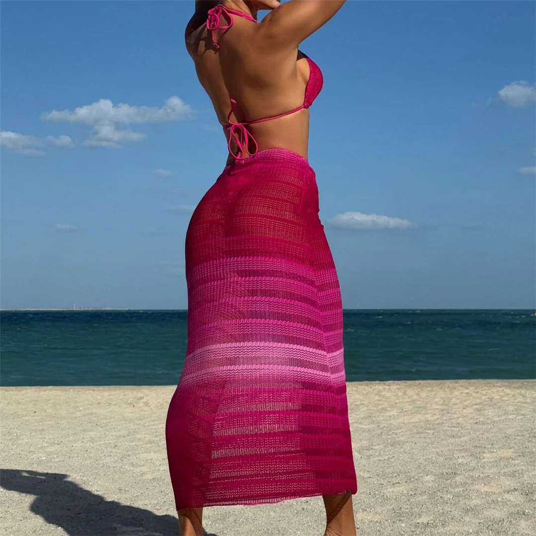 3-teiliger Bikini mit Rock, Neckholder und hohem Beinausschnitt, Damen-Badeanzug, dreiteiliges Bikini-Set, Damen-Bademode, Badeanzug, Schwimmanzug V6506 – Detail 6