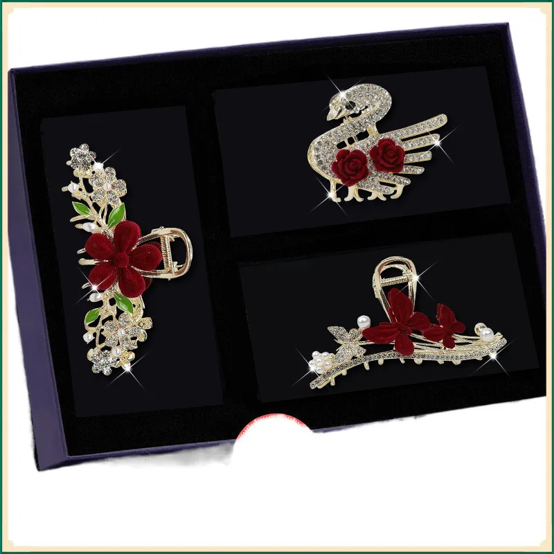 

Chinese style red rose, hairpin, fan clip, shark clip.