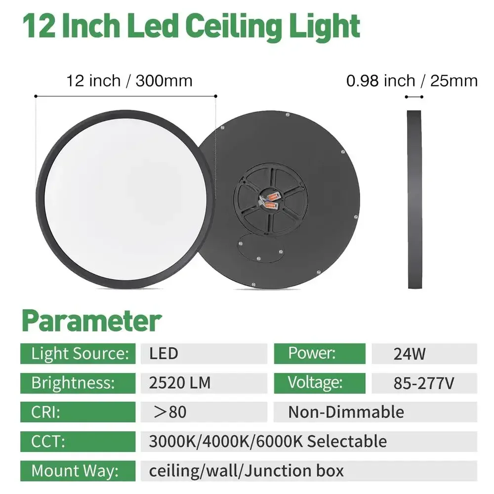 12 Inch LED Flush Mount Ceiling Light 6PK CCT Selectable 3000K 4000K 6000K Slim Panel Light Energy Efficient Indoor Use