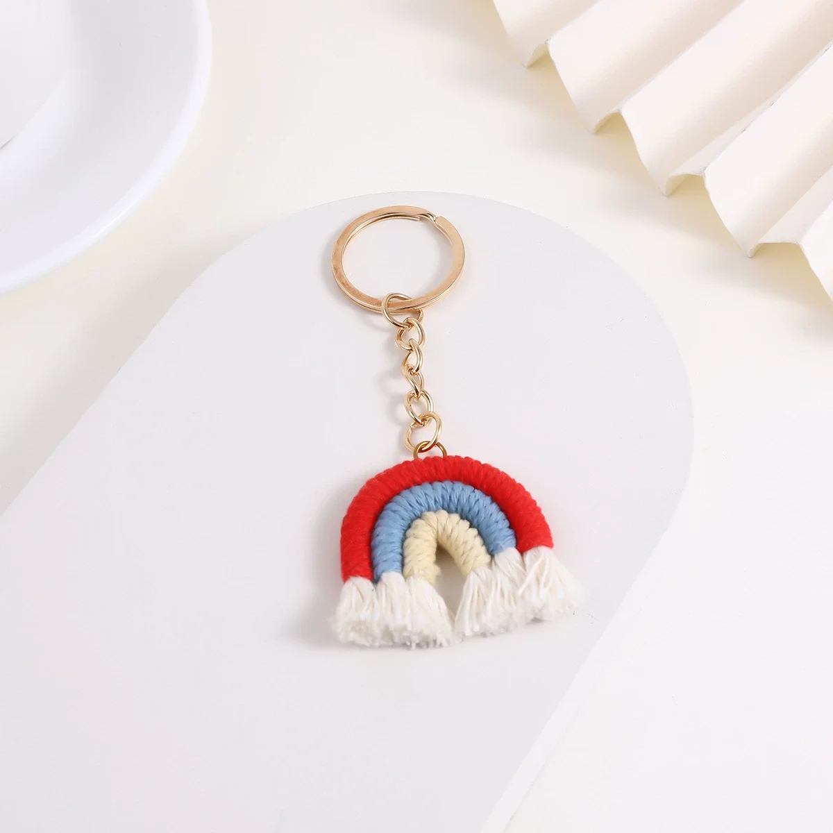 Leuke gebreide regenboog kwastjes sleutelhanger vrouwen meisjes handgemaakte sleutelhanger voor autosleutel houder handtas hanger DIY sleutelhanger sieraden cadeau