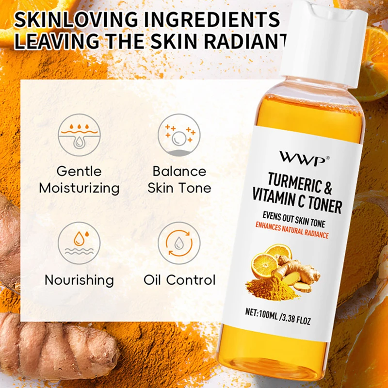 Toner au curcuma et à la vitamine C, antioxydant au curcuma, rafraîchissant et hydratant, éclaircit le teint, reconstitue l'eau et le raffermissement