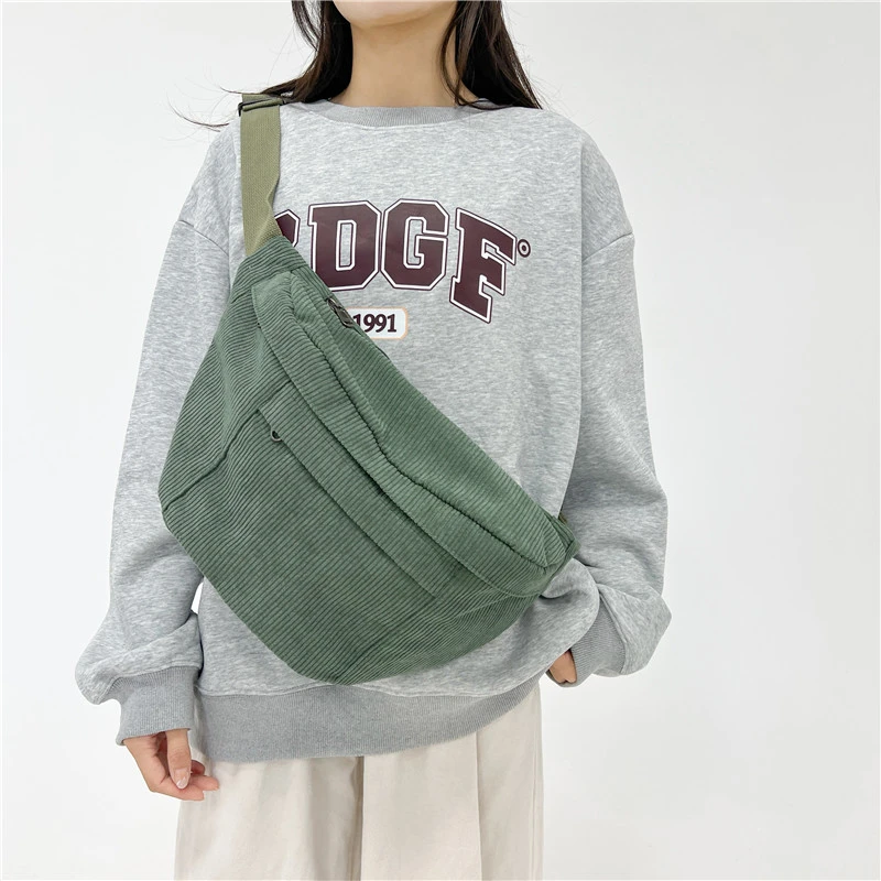 

Fashion Corduroy Waist Bag Casual Lady Waist packs Phone Pack Large capacity Unisex Crossbody Chest Bags Street Hip hop Belt Bag