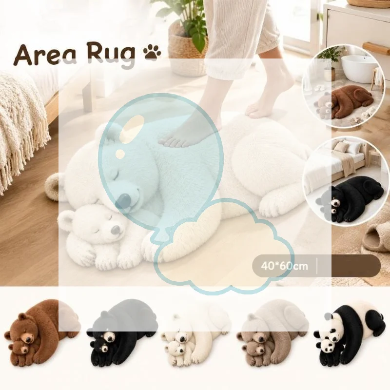 Realistic Sleeping Grey Bear Shaped Bath Mat Non Slip Washable Absorbent Floor Rug Creative Animal Bathroom Decor Mat