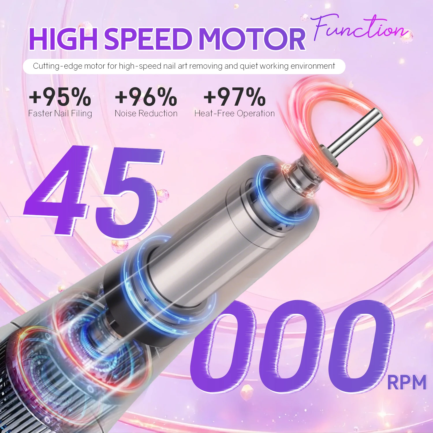 Professional 45000 RPM Nail Drill: High - Speed Motor, 1800mAh Long - Lasting Battery, Portable Design With Belt Clip For Precis