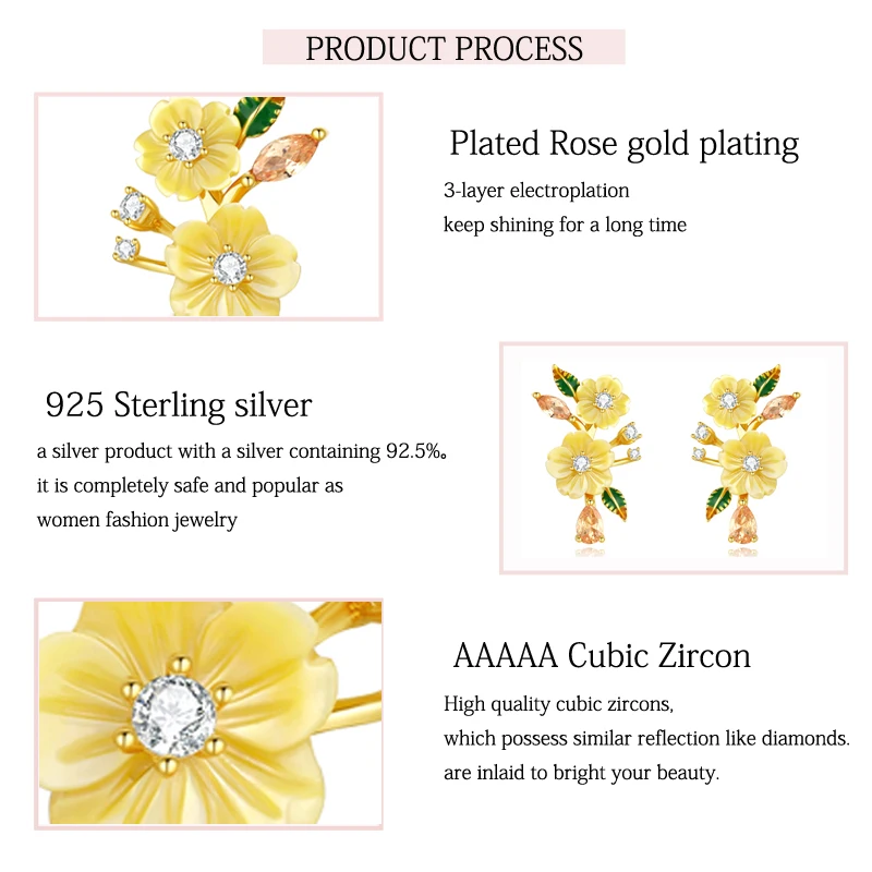 LAYA Earrings For Women Yellow Shell Flower Shining Colorful Zircon Handmade Enamel 925 Sterling Silver Fashion Fine Jewelr