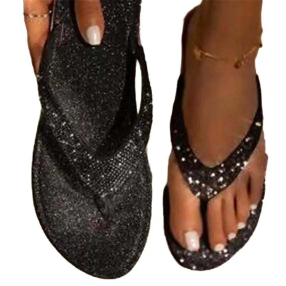 1 Pair Convenient Sandals  Thong Design Summer Rhinestone Slippers  Women Summer Thong Sandals