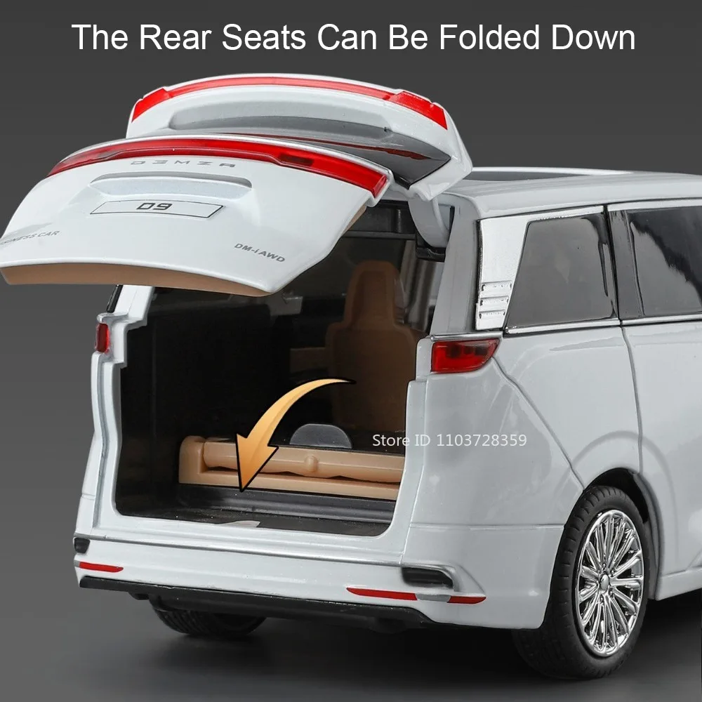 1:24 Denza D9 Vellfire Car Model Toys Metal Diecast Sound Light Pull Back Doors Opened Rubber Tires Exquisite Vehicles Gifts