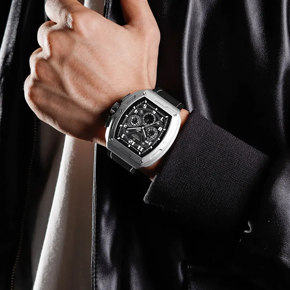 NAVIFORCE Men's Quartz Watch Military Sports Chronograph Clock Luminous Hands Auto Date Leather Strap Waterproof Male Wristwatch