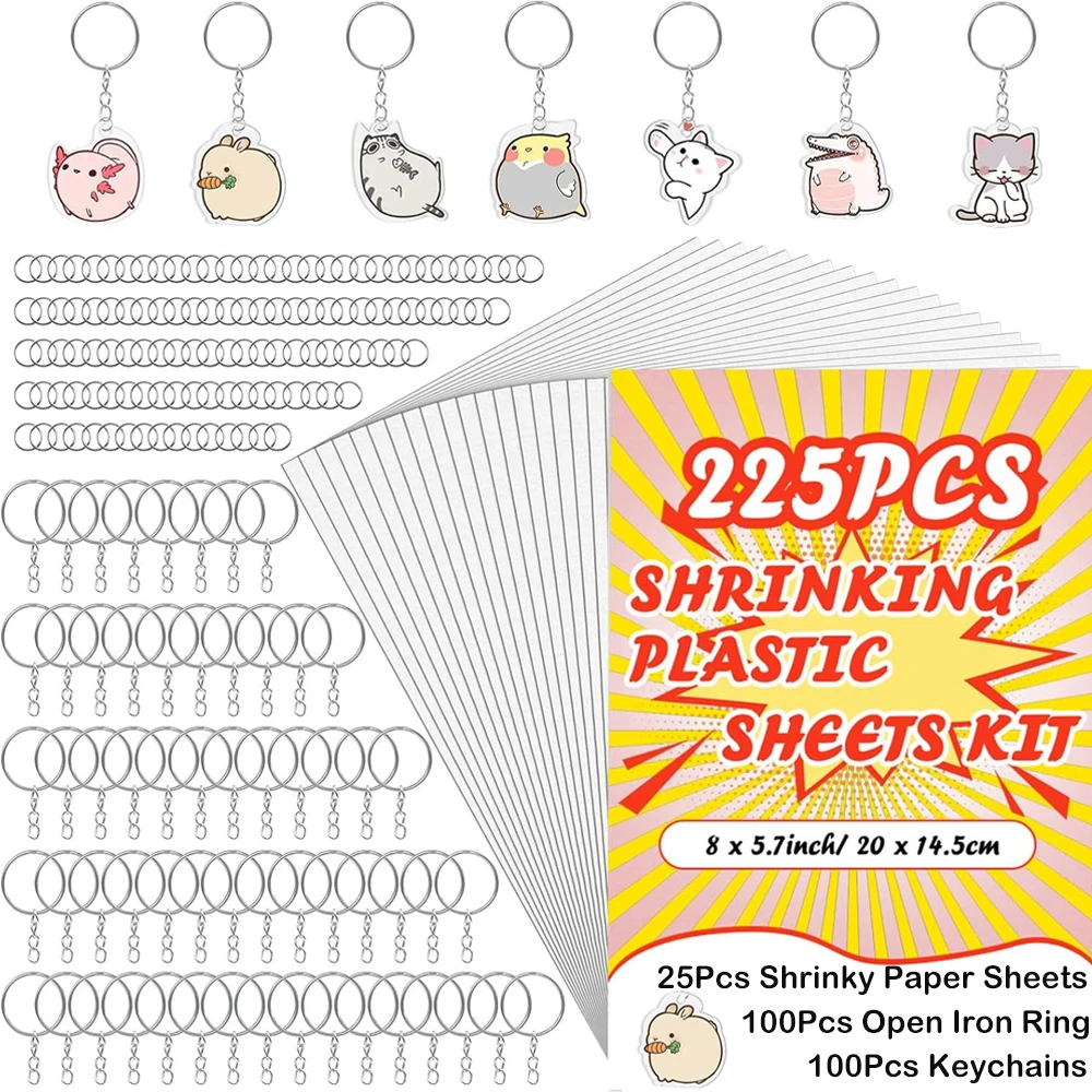 

225 шт., набор брелоков из листов кревеющей бумаги, пластиковый лист креветок с брелками и открытым железным кольцом для подарков, креативное ремесло своими руками