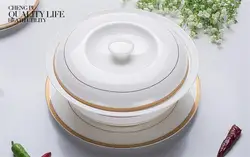 9 inch, Golden striped designed, fine bone china soup tureen, pottery tureen with lid, ceramic hot pot lunch box, for party serv