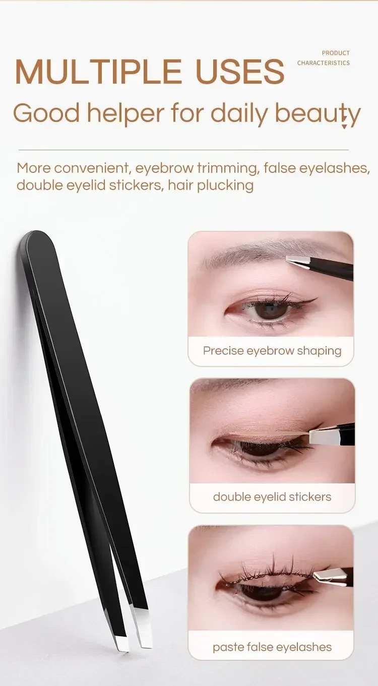 CNK – pince à sourcils noire en acier inoxydable, avec pointe inclinée et plate, outils de beauté pour sourcils et épilation incarnée, vente en gros