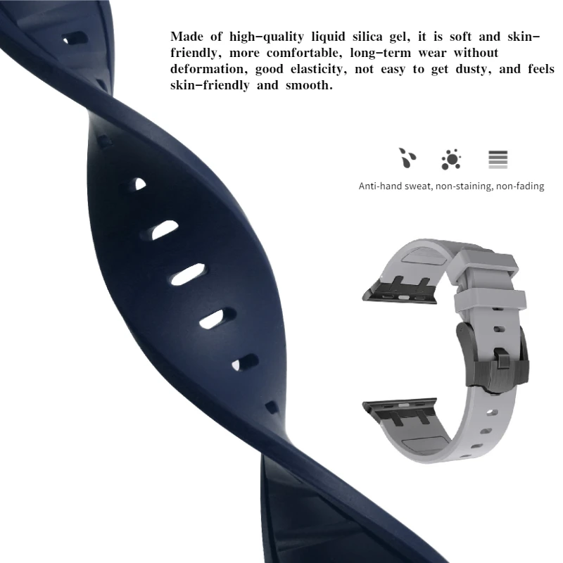 Liquid silicone strap For Apple watch Ultra 49mm 10 46mm 9 8 7 45mm Metal butterfly buckle band For iWatch 6 5 4 3 SE 44mm 42mm