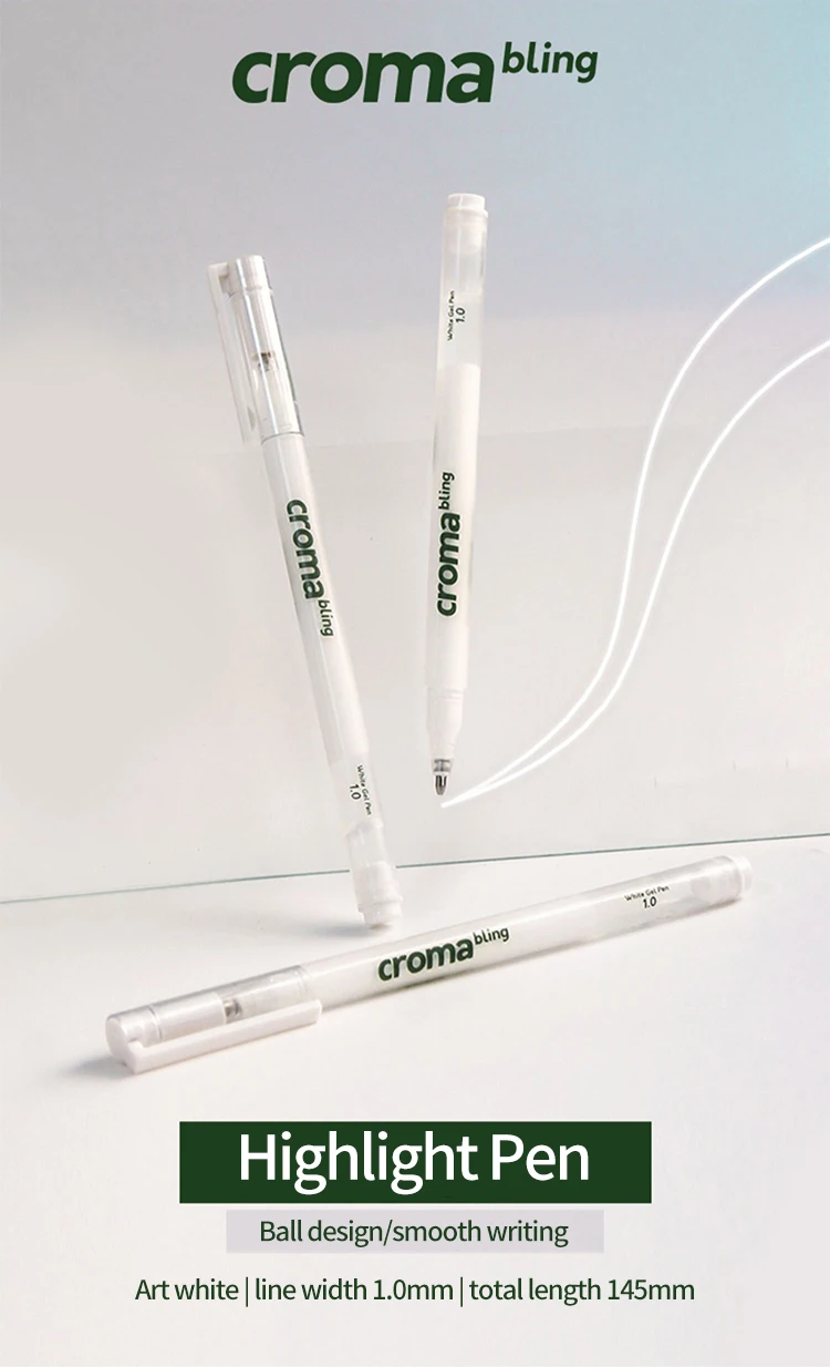Croma 0,6 mm/1 mm Highlight White Gel Pen 1/3 Stück feine Spitze weiß Fluoreszierender Marker Animationskizze Zeichnung Kunst Schreibzubehör – Detail 3