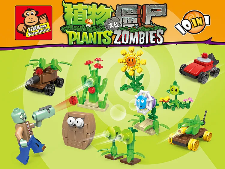 10pcs Assembled Building Blocks Plants Vs. Zombies Cactus Wall-nut Sunflower Assembled Figure Model Parent-child Interactive Toy