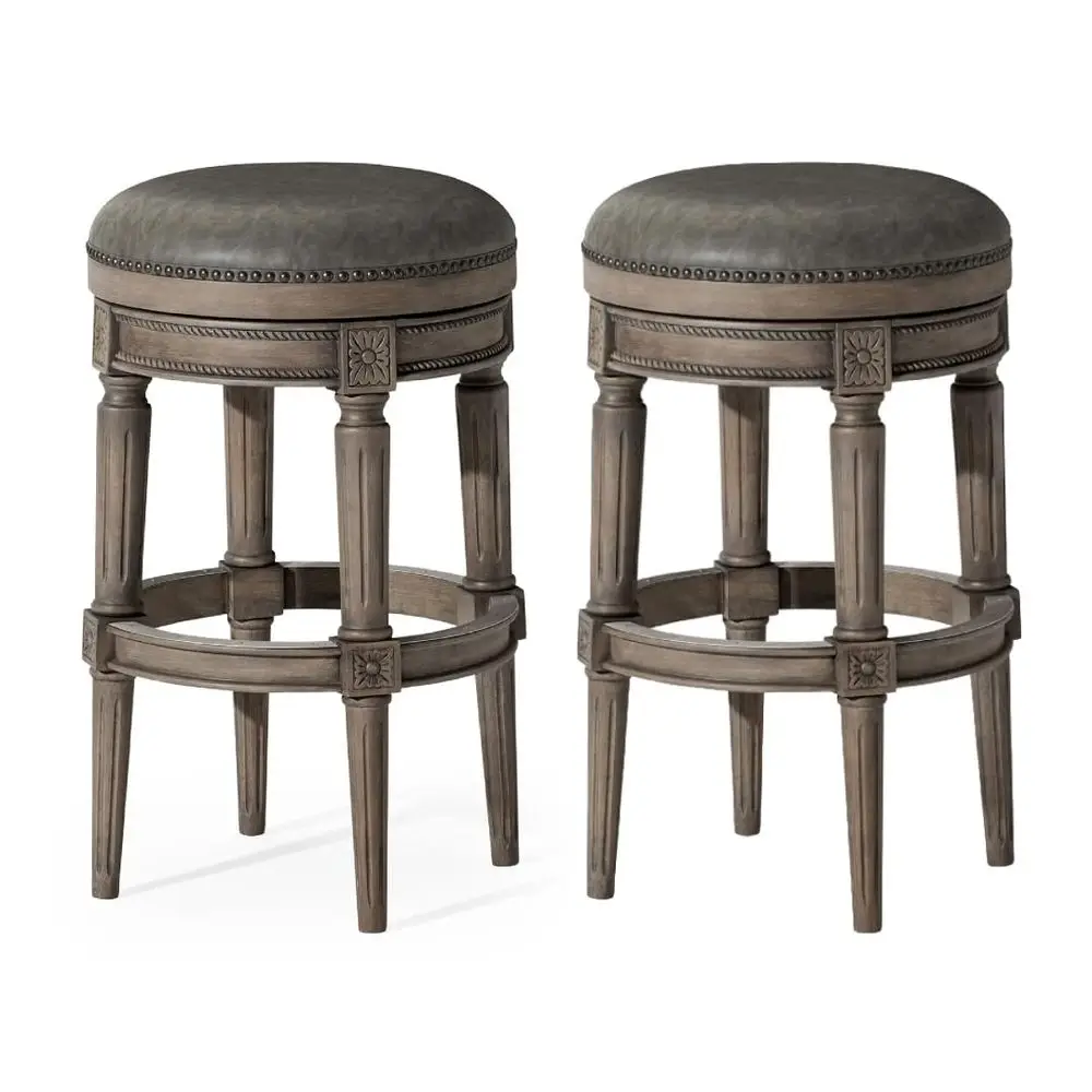 

Pullman Backless Bar Stool 31 Inches Set of 2 Swivel Stools with Footrest Grey Solid Wood Frame amp Grey Faux Leather Upholster